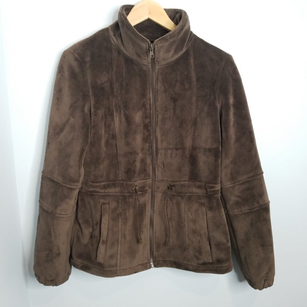 Kristen Blake brown cinch waist jacket Faux fur Small Granola Fall